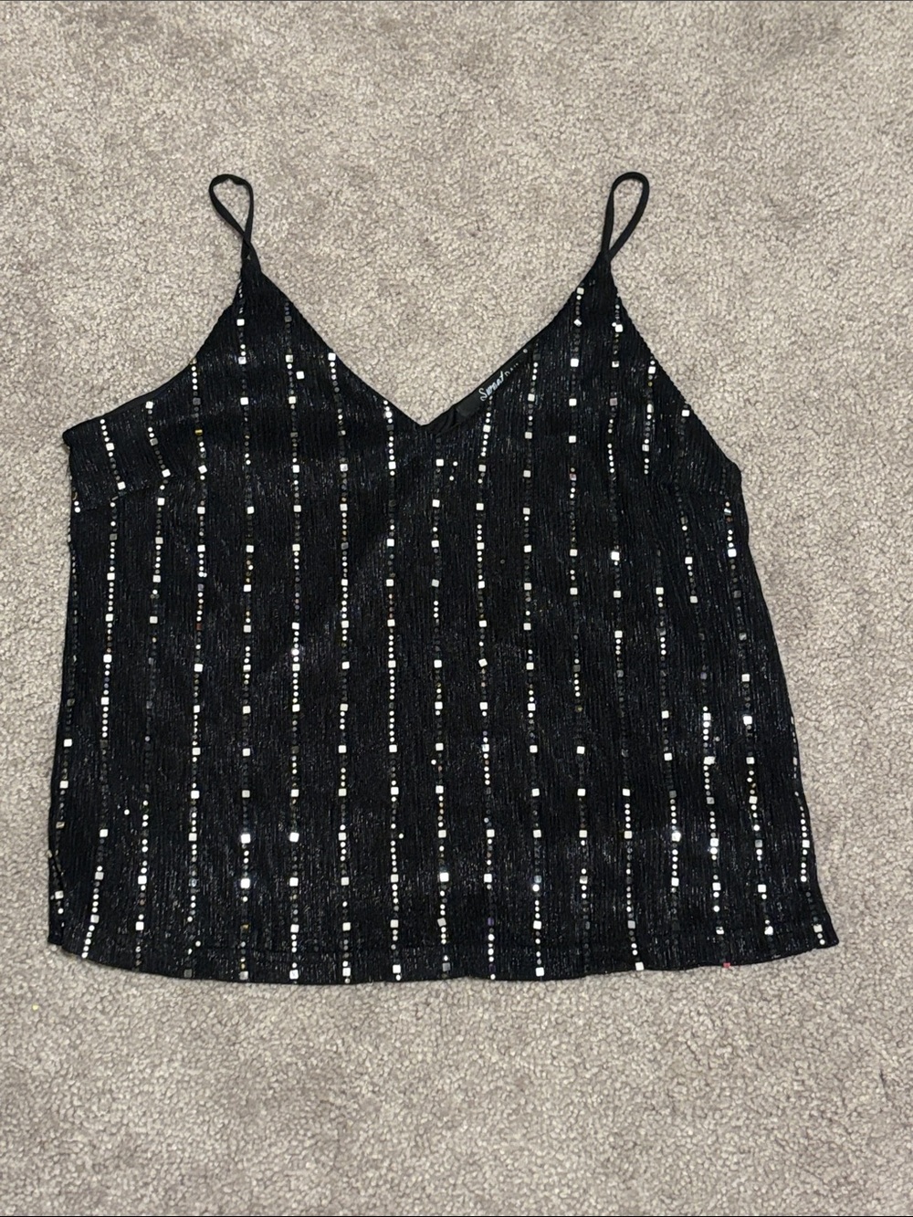Sweet Rain Black Striped Sequin V-Neck Cami